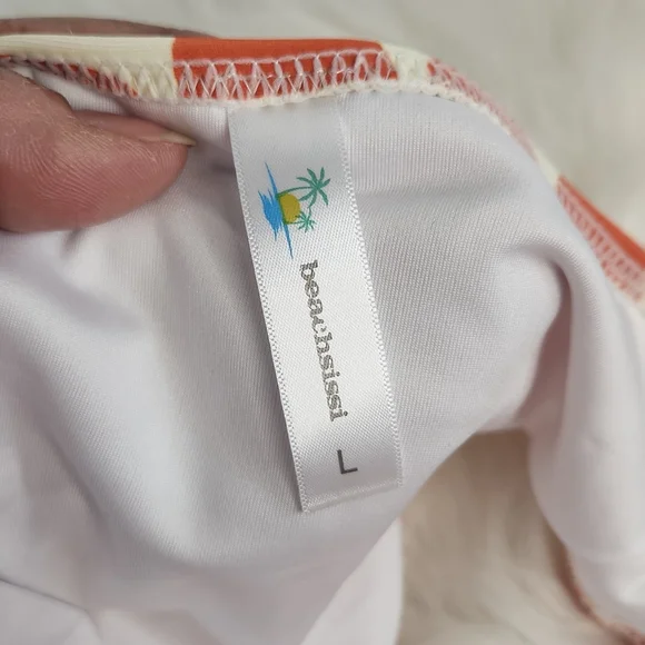 Beachsissi , Orange and creme 2 pc swimsuit, Sz L - Picture 9 of 10